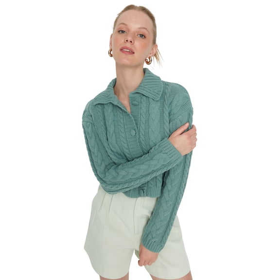 Trendyol Women Regular Fit Basic Polo Neck Knitwear Cardigan