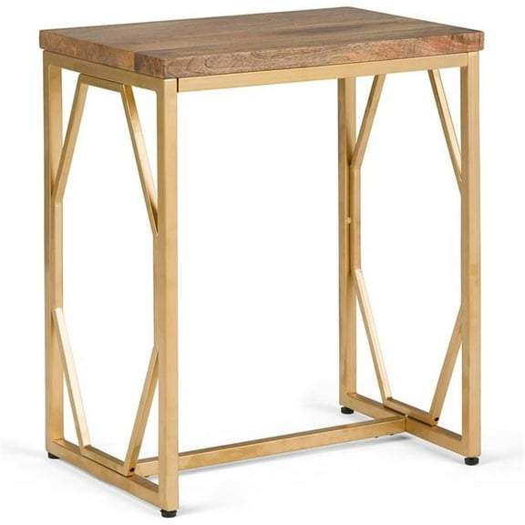 Trent Home 13" W Metal and Wood Accent Side Table in Natural and Gold