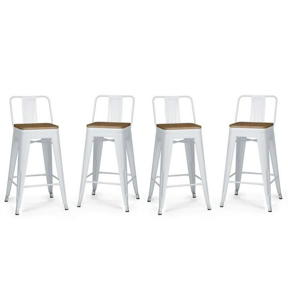 Trent Home 24" Industrial Metal Wood Counter Stool in White (Set of 4)