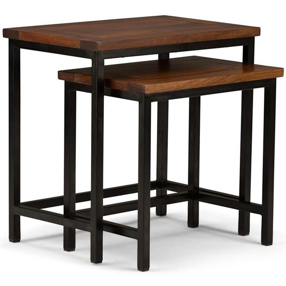 Modern Industrial Black Steel and Mango Wood Nesting Table Set