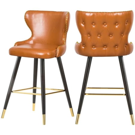 Trent Home 27.9" Contemporary Faux Leather Bar Stool in Orange (Set of 2)
