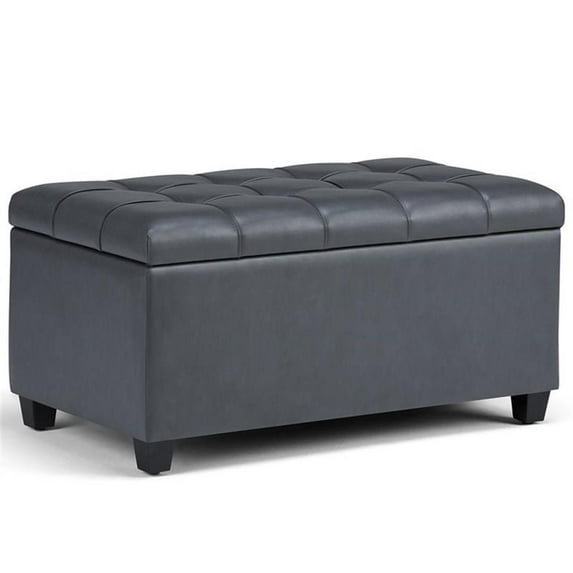 Trent Home 34" Transitional Rectangle Ottoman Bench in Stone Gray Faux Leather