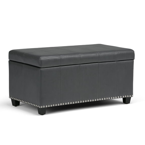Trent Home 34" Transitional Rectangle Ottoman Bench in Stone Gray Faux Leather