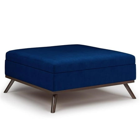 Trent Home 36" Mid Century Coffee Table Storage Ottoman in Blue Velvet Fabric