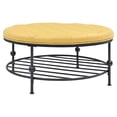 thumbnail image 1 of Trent Home 36" Round Faux Leather Tufted Cocktail Ottoman in Yellow, 1 of 6