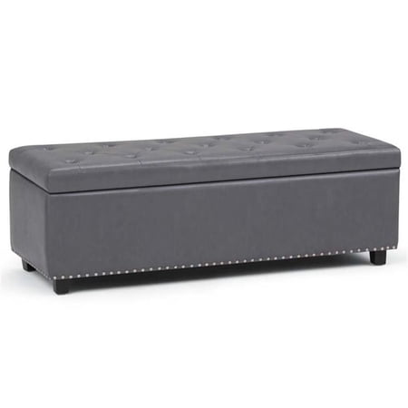 Trent Home 48" Transitional Rectangle Ottoman in Stone Gray Faux Leather