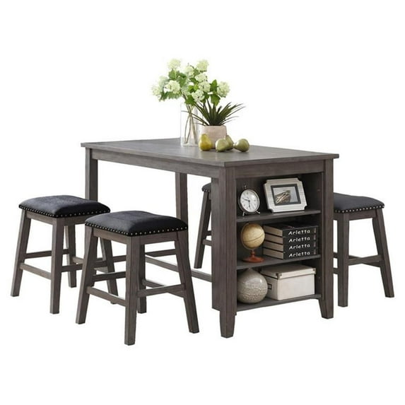 Trent Home 5-Piece Wood Counter Height Dining Set in Gray and Black