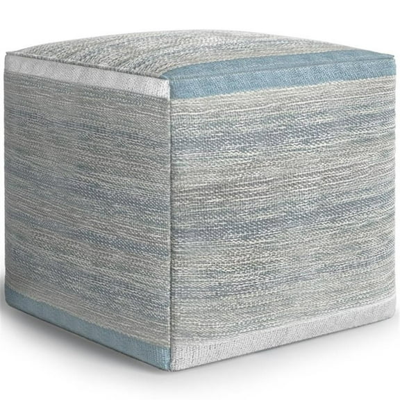 Trent Home Boho Cube Pouf in Blue Melange Cotton