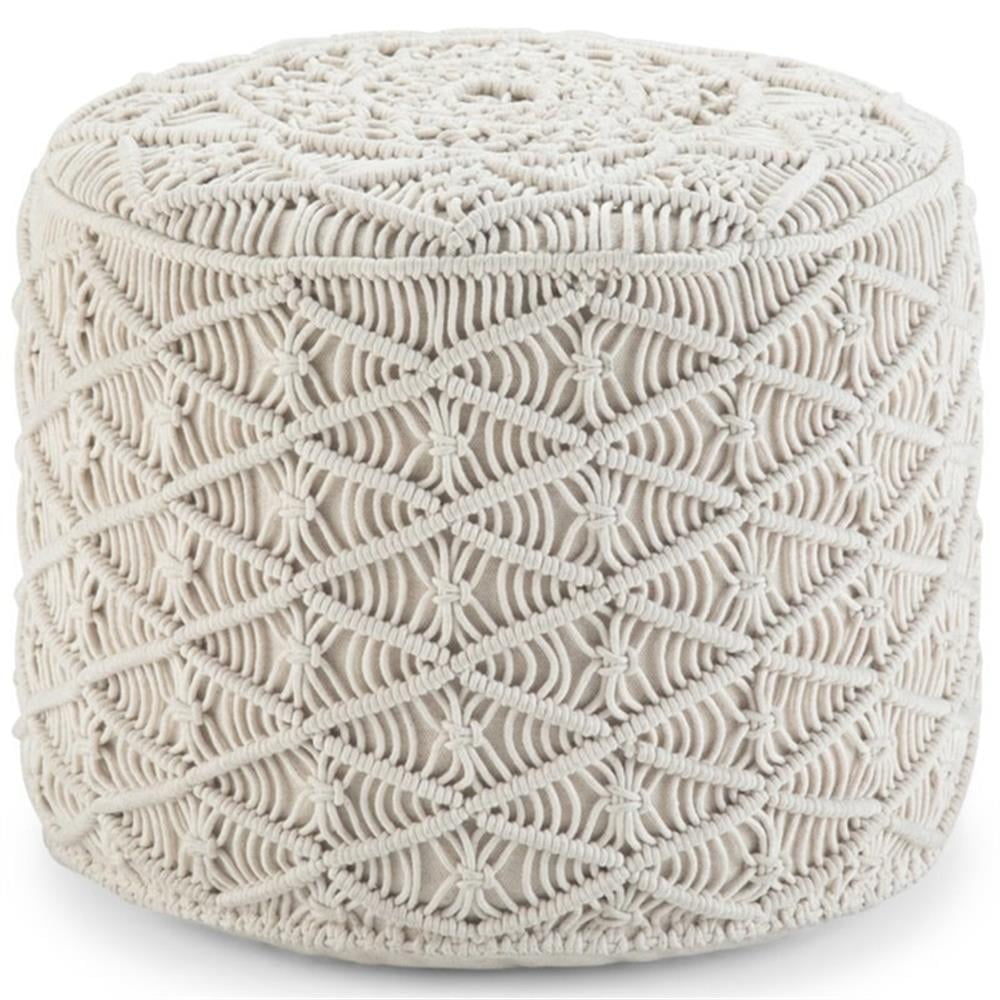 Natural Cotton Round Macrame Pouf with Legs