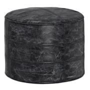 Trent Home Boho Round Pouf in Distressed Black Genuine Leather