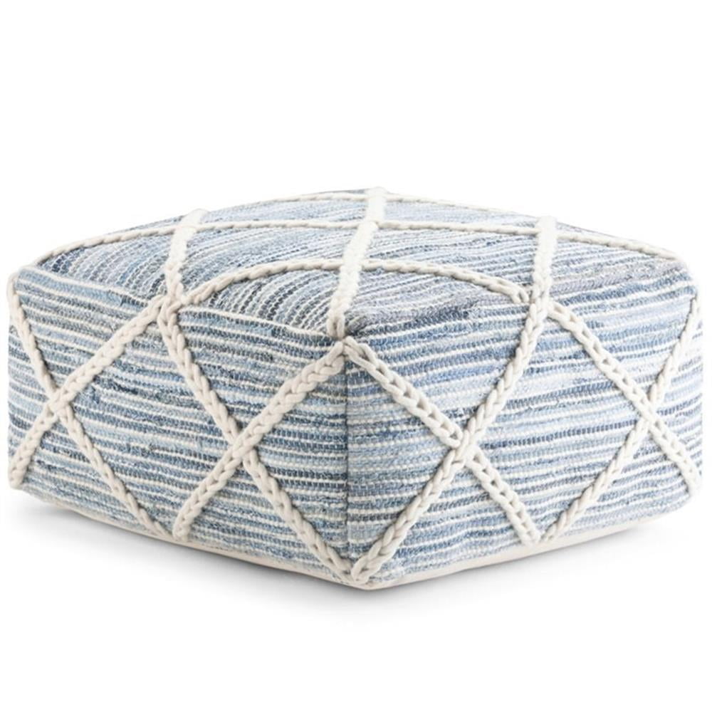 Cowan Boho Handwoven Square Pouf in Blue and Natural