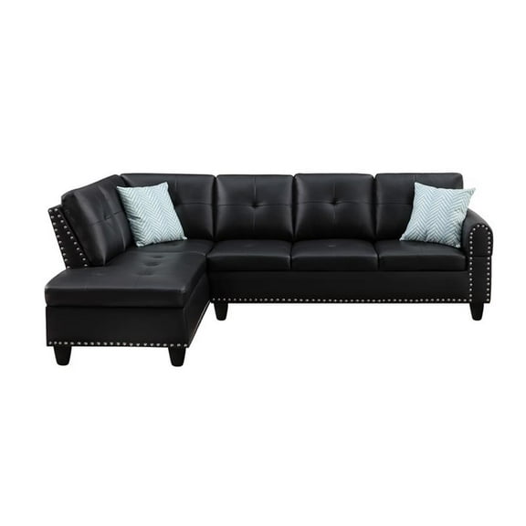 Trent Home Contemporary Faux Leather Nailhead Trim L Shaped Sectional Sofa Set Black