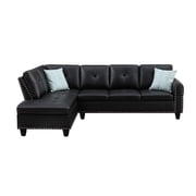Trent Home Contemporary Faux Leather Nailhead Trim L Shaped Sectional Sofa Set Black