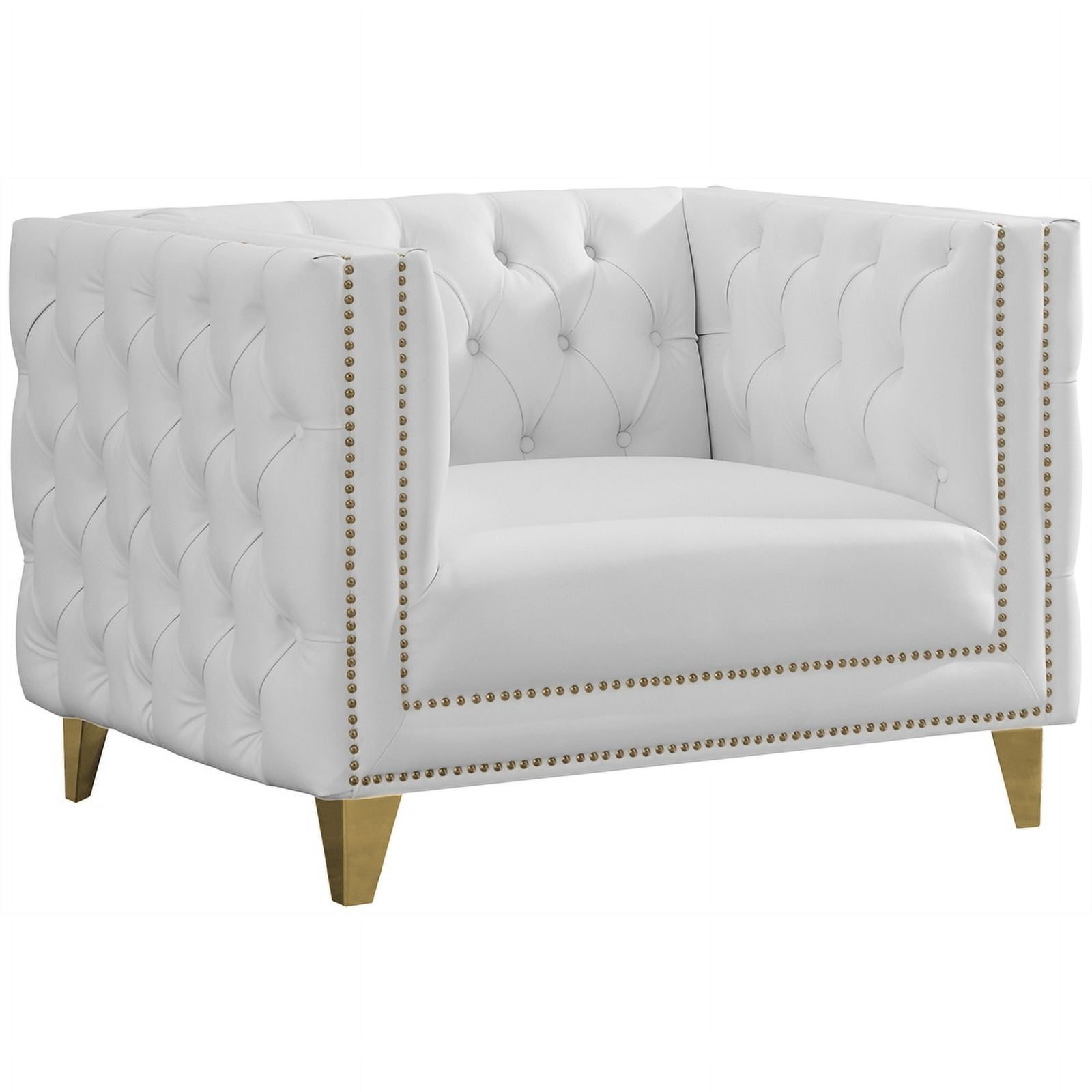 Michelle Sumptuous White Faux Leather Chair with Gold Iron Legs