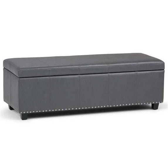 Trent Home Faux Leather Storage Bench in Stone Gray