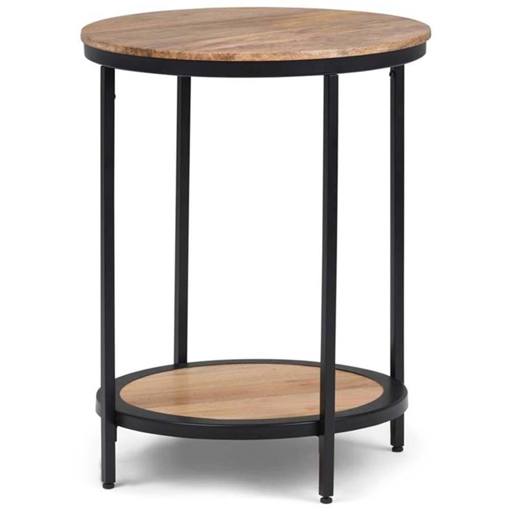Simpli Home 18.5" Black Metal and Natural Wood Round Side Table