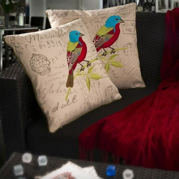 Trent Home Janette Embroidered Bird Pillows (Set of 2)