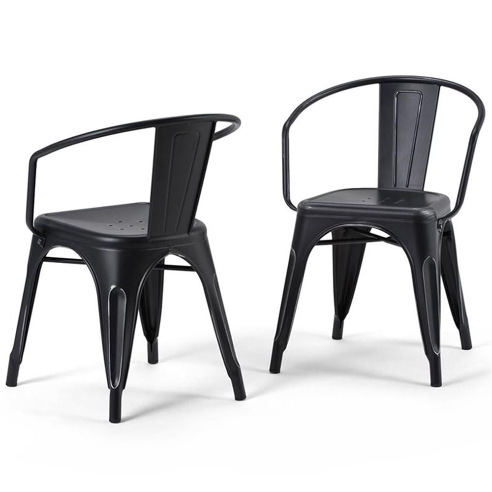Larkin Distressed Black and Silver Metal Dining Arm Chair Set