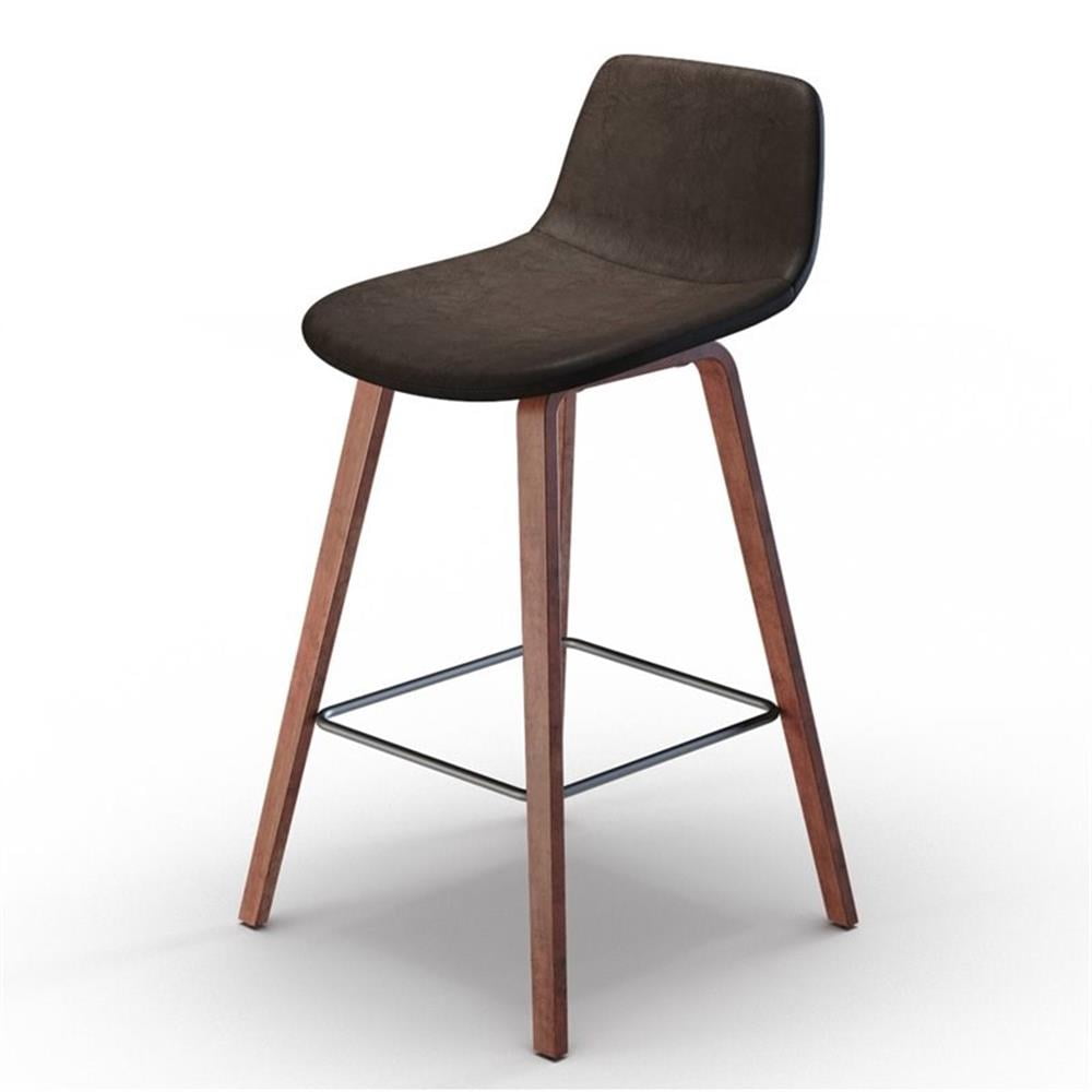 Distressed Dark Brown Faux Leather Counter Stool with Bentwood Legs