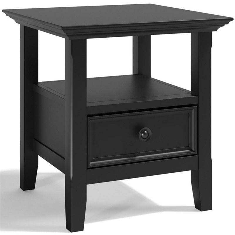 Trent Home Solid Wood Wide End Table with Storage in Black