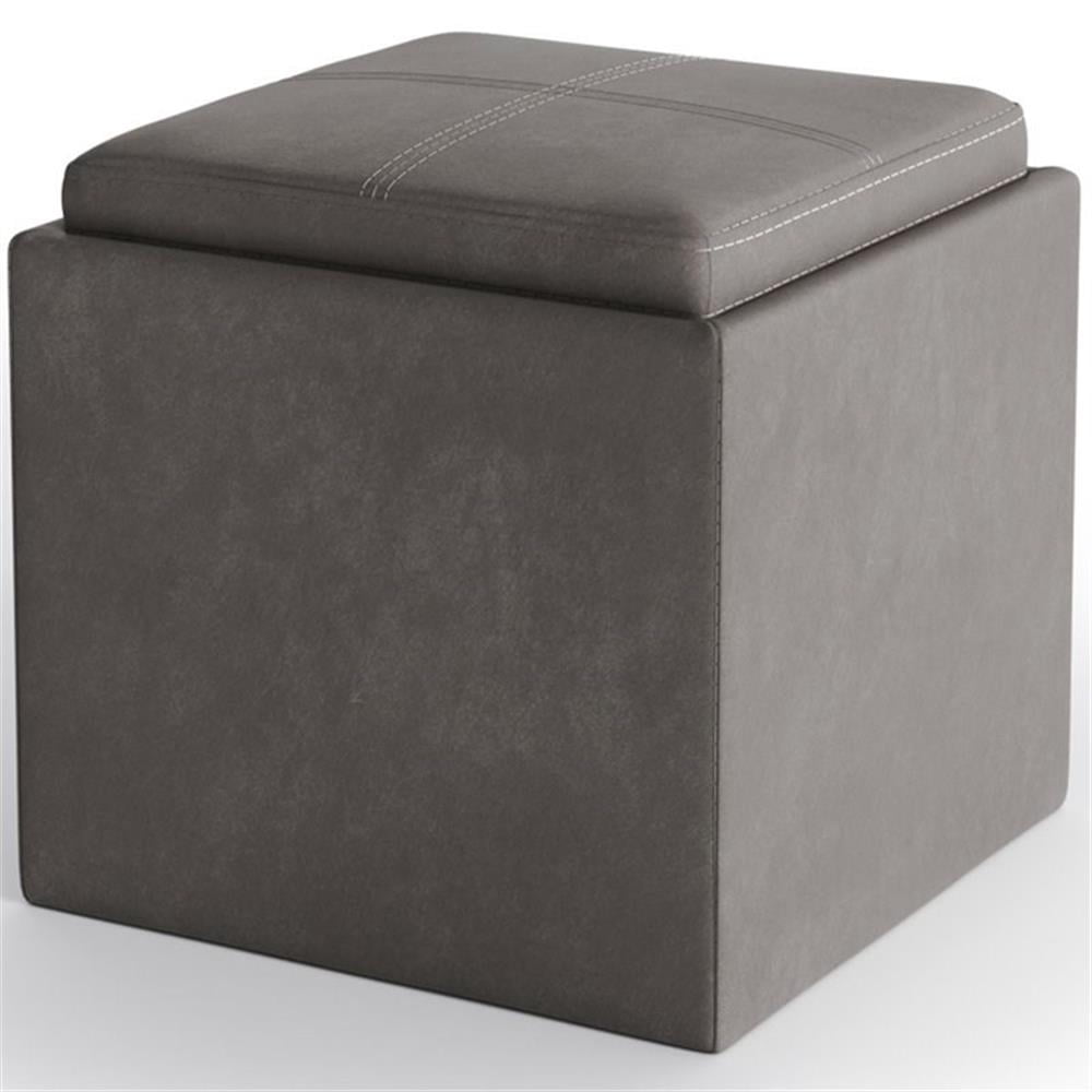 Rockwood Slate Grey Faux Leather Multi-Functional Storage Ottoman