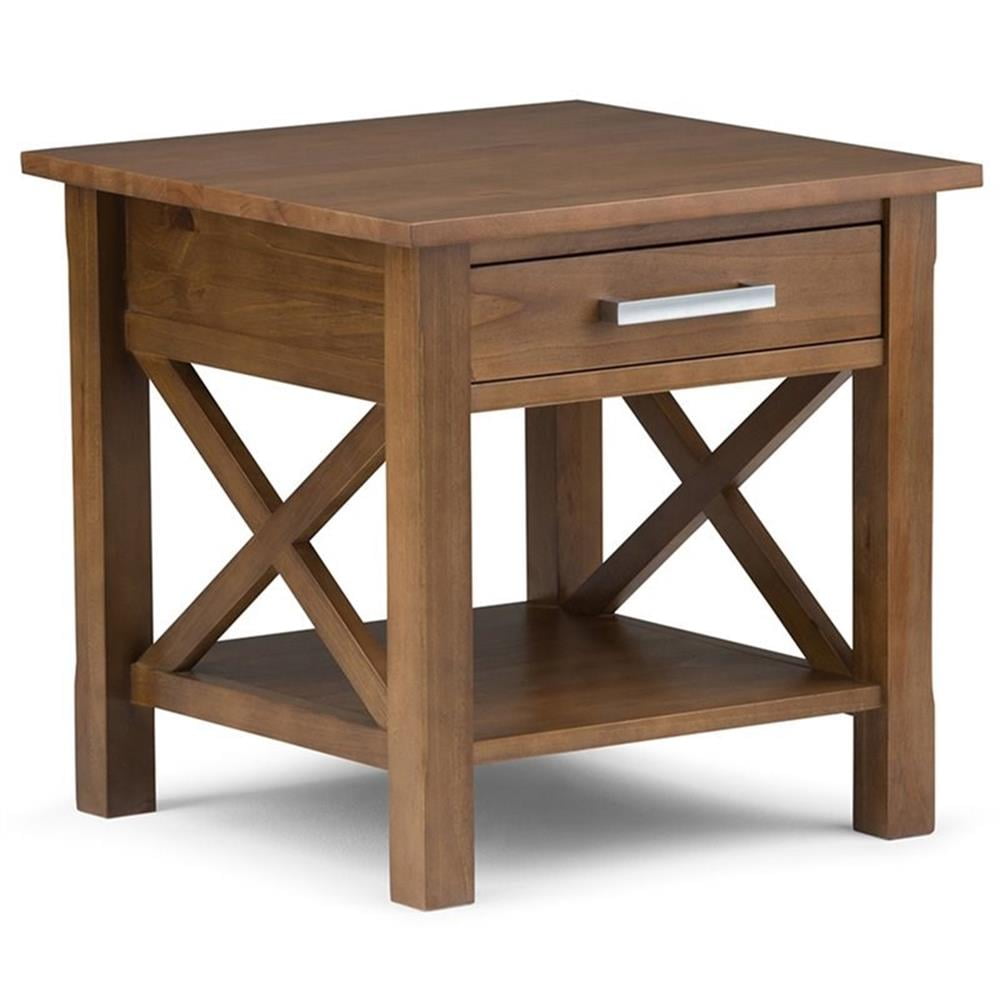 Medium Saddle Brown Wood and Metal Rectangular Side Table with Storage