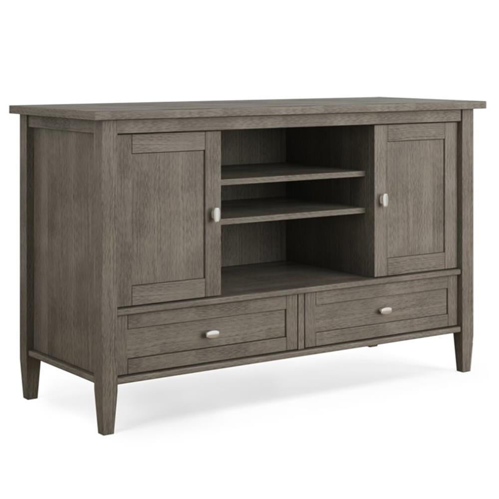 Gray Solid Wood TV Media Stand with Cabinets and Drawers