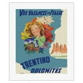 thumbnail image 1 of Trentino Italy - Dolomites Mountain Range - Vos Vacances en Italie (Your Holidays in Italy) - Vintage Travel Poster by Filippo Romoli c.1949 - Fine Art Rolled Canvas Print 16in x 20in, 1 of 4