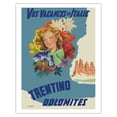 thumbnail image 1 of Trentino Italy - Dolomites Mountain Range - Your Holidays in Italy - Vintage Travel Poster by Filippo Romoli c.1949 - Fine Art Matte Paper Print (Unframed) 11x14in, 1 of 4