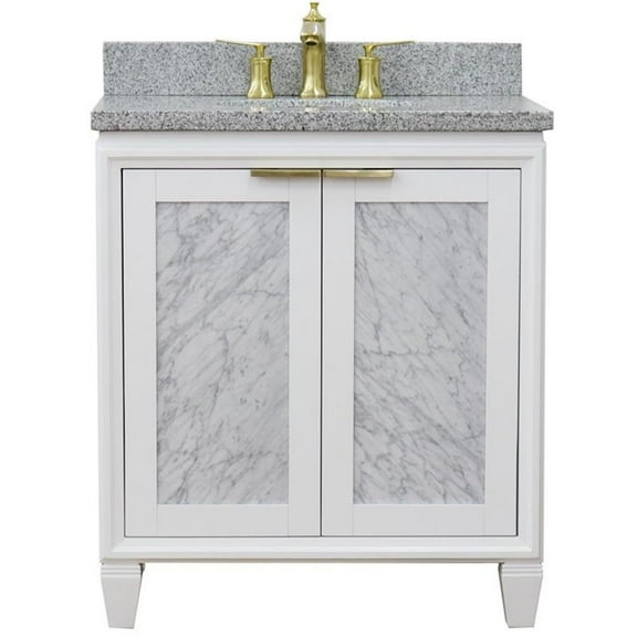 Trento 31" Single Oval Sink Solid Wood Vanity in White/Gray Granite Stone