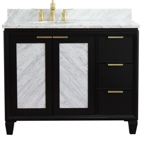 Trento 43" Solid Wood Vanity with Left Oval Sink in Blue/White Carrara