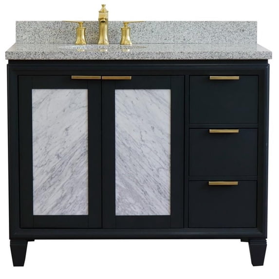 Trento 43" Solid Wood Vanity with Left Oval Sink in Gray/Gray Granite Stone