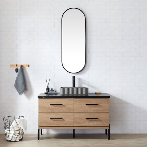 Trento 48" Single Bath Vanity with Black Stone Top with Concrete Sink & Mirror