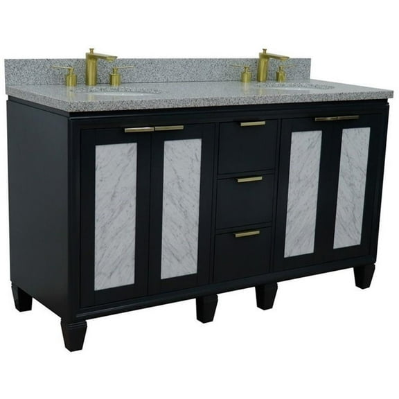 Trento 61" Double Oval Sink Vanity in Dark Gray/Gray Granite Stone