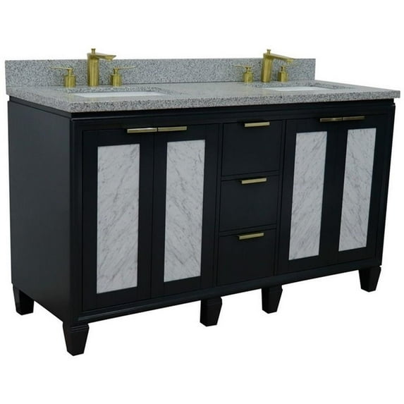 Trento 61" Double Rectangle Sink Vanity in Gray/Gray Granite Stone