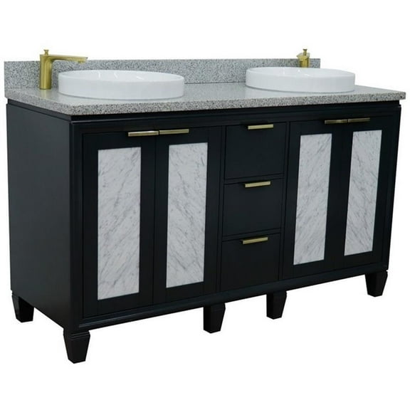 Trento 61" Double Round Sink Vanity in Dark Gray/Gray Granite Stone