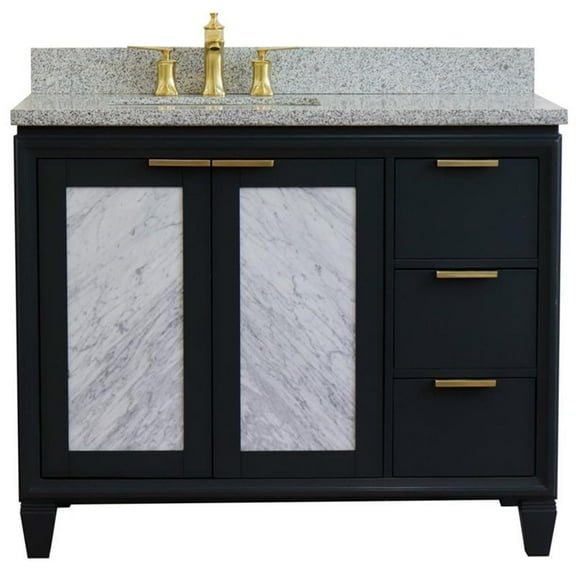 Trento Solid Wood Vanity with Left Rectangle Sink in Gray/Gray Granite Stone