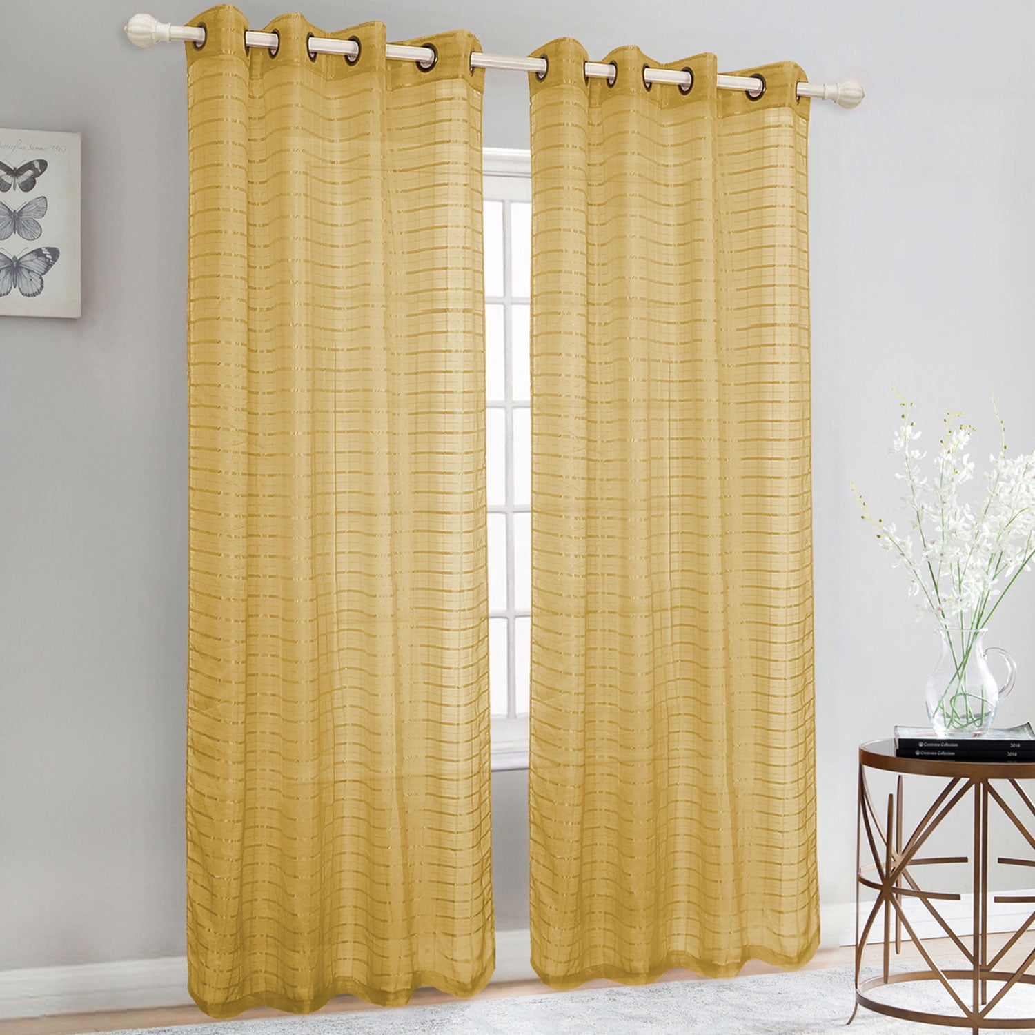 Trenton Box Sheer Voile Window Grommet Panel, Gold, 54x84 Inches