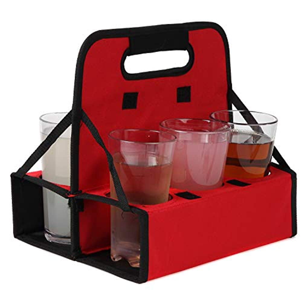 Red and Black Polyester 6-Cup Portable Drink Carrier
