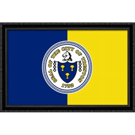Trenton, New Jersey Flag Art 40x26 Large Black Ornate Wood Framed Canvas Art
