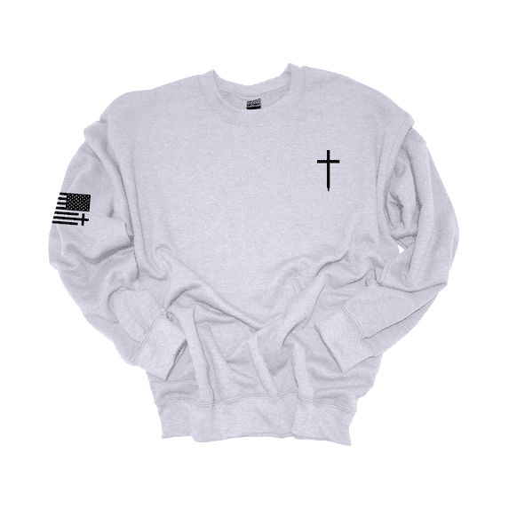 Trenz Shirt Comapny Christian Shirt Faith Cross Crest American Flag Mens Crewneck Sweatshirt-Ash-small