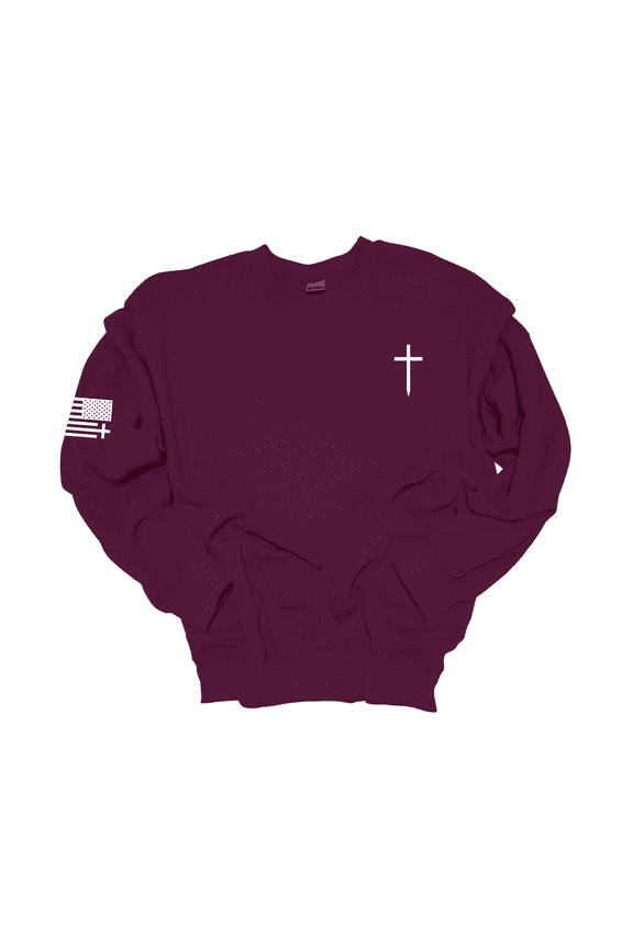 Trenz Shirt Comapny Christian Shirt Faith Cross Crest American Flag Mens Crewneck Sweatshirt-Maroon-4xl