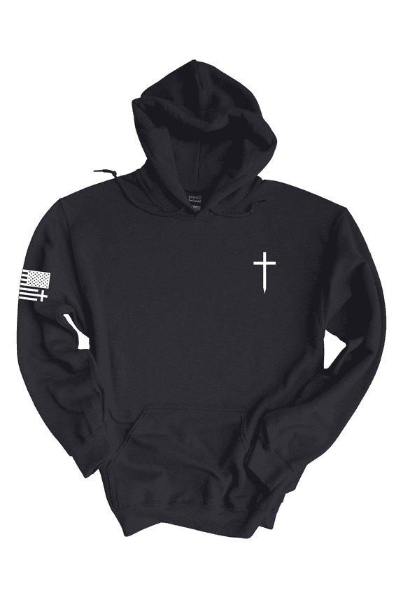 Trenz Shirt Comapny Christian Shirt Faith Cross Crest American Flag Mens Hoodie-Black-xxxl