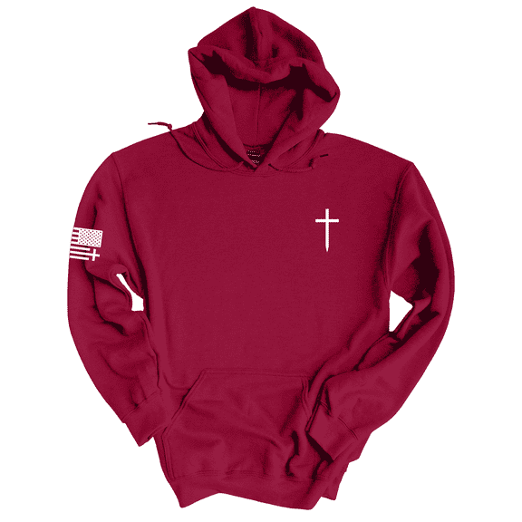 Trenz Shirt Comapny Christian Shirt Faith Cross Crest American Flag Mens Hoodie-Cardinal-medium
