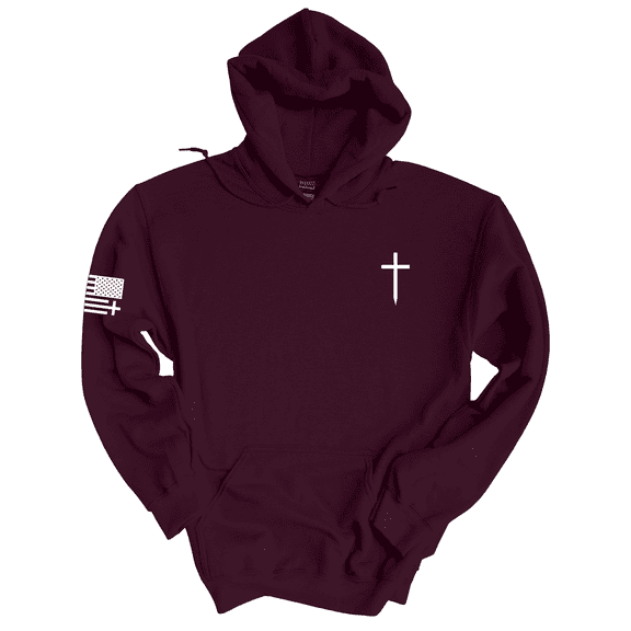 Trenz Shirt Comapny Christian Shirt Faith Cross Crest American Flag Mens Hoodie-Maroon-large