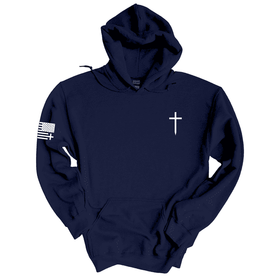 Trenz Shirt Comapny Christian Shirt Faith Cross Crest American Flag Mens Hoodie-Navy-medium