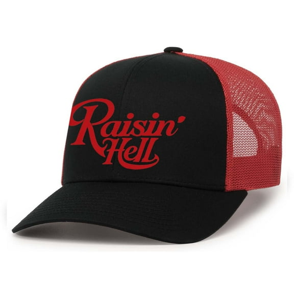 Trenz Shirt Compant Raisin Hell Mens Mesh Back Embroidered Trucker Hat, Black/Red