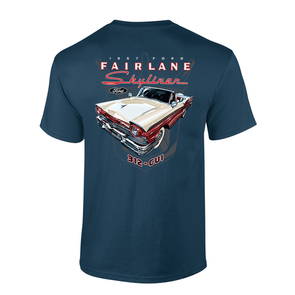 Trenz Shirt Company 1957 Ford Fairlane Skyliner 312-CUI Graphic Short-Sleeve Mens T-Shirt-Dusk Blue-small