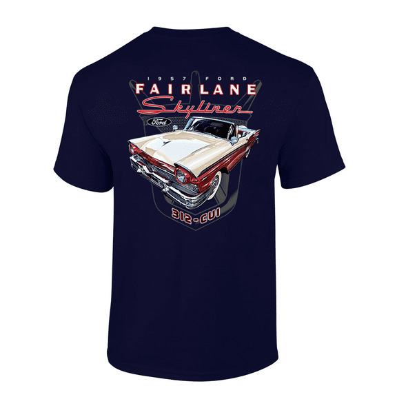 Trenz Shirt Company 1957 Ford Fairlane Skyliner 312-CUI Graphic Short-Sleeve Mens T-Shirt-Navy-small