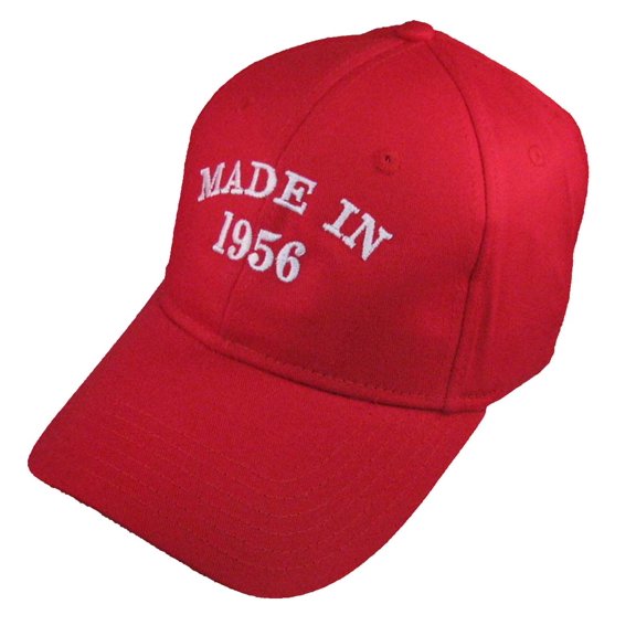 Trenz Shirt Company 60th Birthday Gift 'Made in 1956' White Embroidery Adjustable Fastening Strap Back Hat-Red